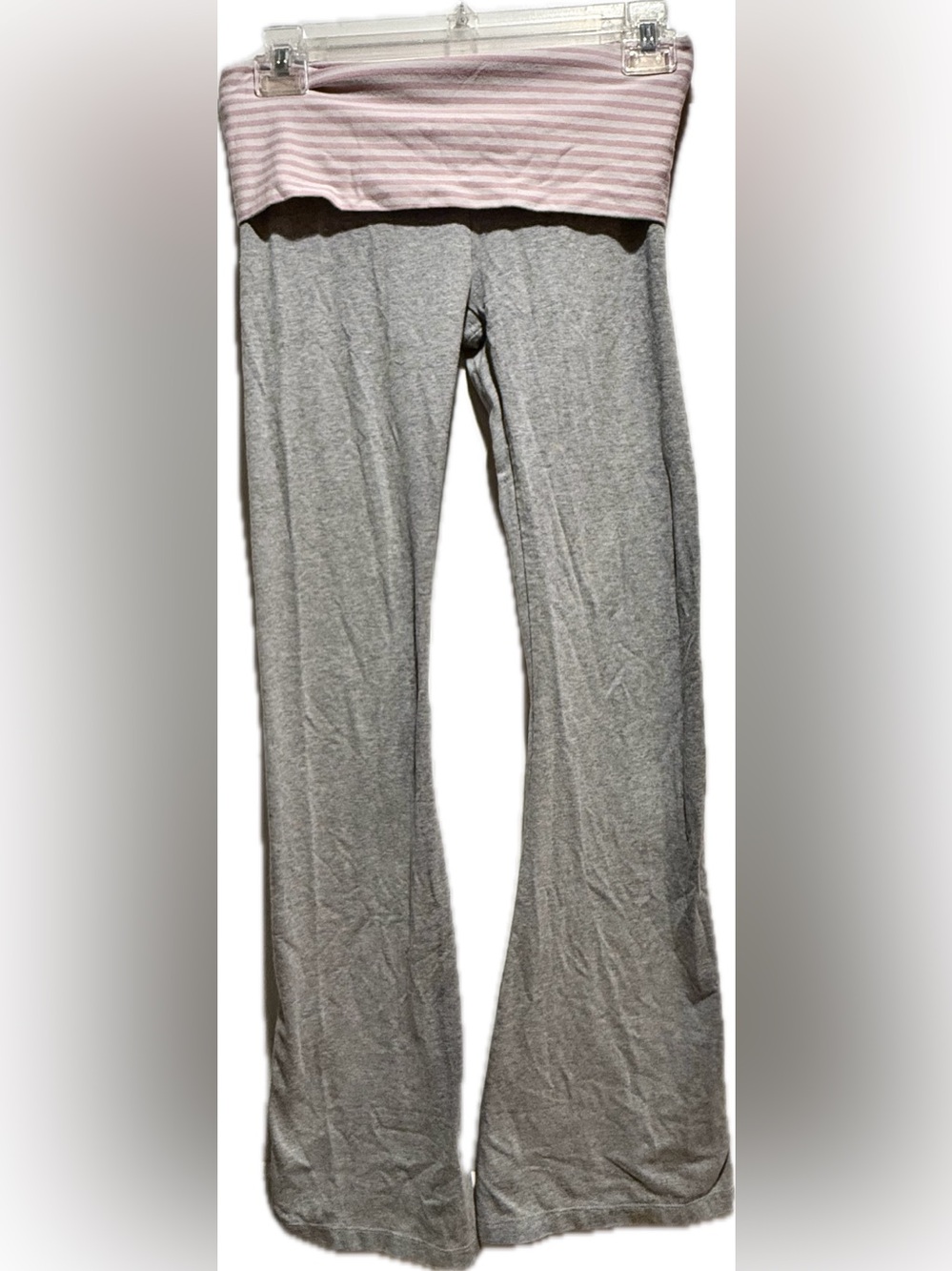 Victoria’s Secret Pink gray heather pink stripe bootleg fold over yoga pants XS